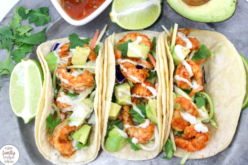 I LOVE SHRIMP TACOS! Shrimp tacos, fish tacos, chicken tacos, and every other taco recipe, is a favorite for this family. In fact, I am sure after trying this Easy and Healthy Shrimp Tacos Recipe you'll be in love with them too. Shrimp Tacos with Cabbage Slaw, SHRIMP TACOS with Cilantro Lime Sauce, Easy Shrimp Tacos are The Best! 