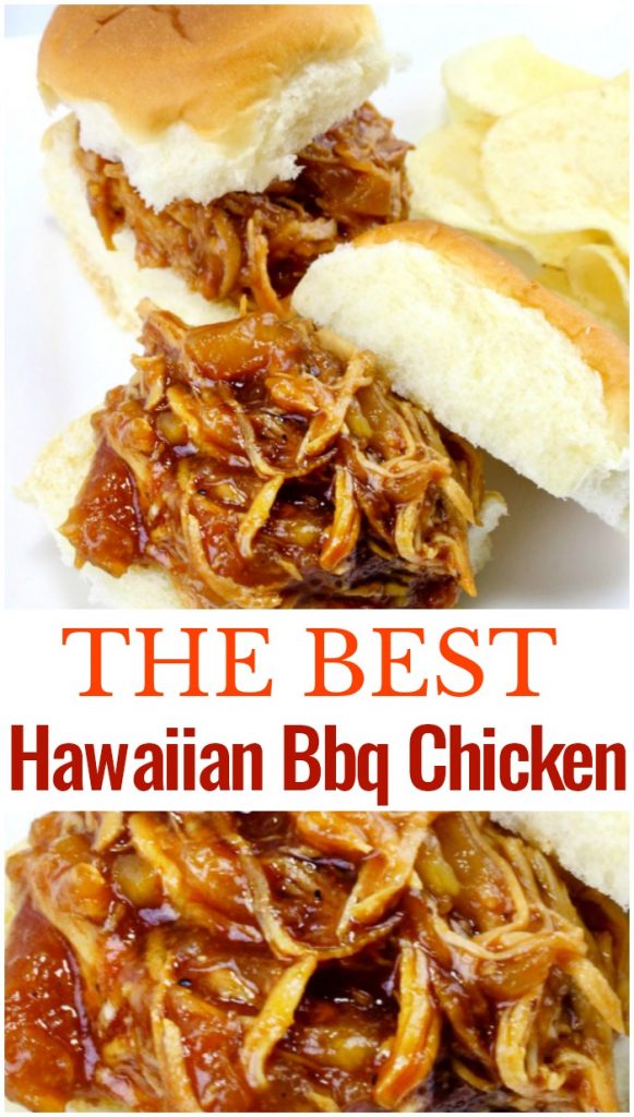 Delicious Hawaiian Bbq Chicken Recipe that you can make in the slow cooker. All you need is 3 Ingredients to make the Best shredded barbeque chicken Sliders. This Slow Cooker Barbeque Chicken is Amazing! Make Hawaiian Roll Sliders with this Hawaiian bbq chicken crock pot recipe