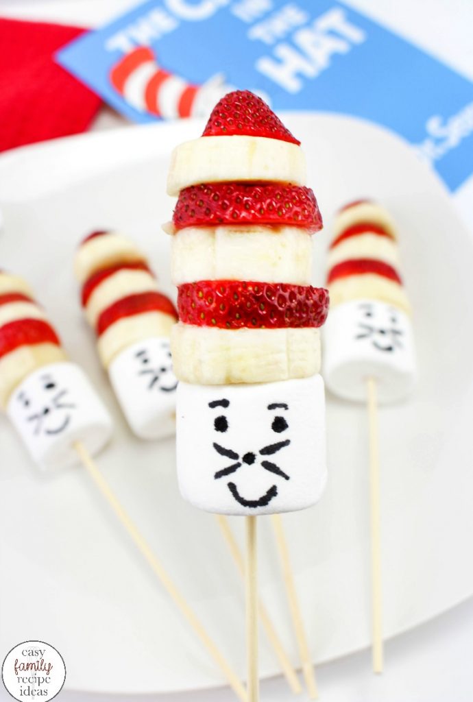 Add these adorable Dr. Seuss Snacks for a fun The Cat in the Hat Food Ideas. This yummy snack is perfect for a Dr. Seuss Theme or to celebrate Dr. Seuss Birthday. These Cat in the Hat treats are delicious and work out great for a Dr. Seuss party idea. Dr Seuss themed food, Dr Seuss Party Food, Dr. Seuss Birthday Party Ideas, Dr Seuss Party Food Ideas