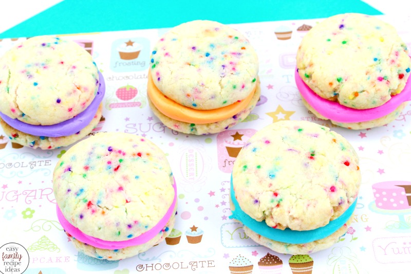 The Best Cake Mix Whoopie Pies You'll Ever See and Eat, These Funfetti Whoopie Pies are perfect for a Unicorn Party or Mermaid Snack idea, Serve Rainbow Whoopie Pies for any Birthday Party or Kids Snack, this Easy Recipe for Whoopie Pies is Amazing! Whoopie Pies with Cake Mix for the Win! 