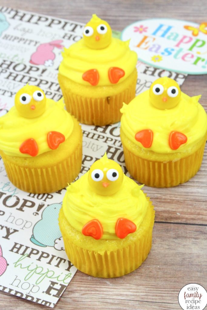 These Baby Chick Cupcakes are the prerfect Spring Dessert idea, Easy Easter Chick Cupcakes that you can make with a boxed cake mix, Easter cupcakes, Spring has to be the best time for cute cupcake ideas and farm animal desserts.