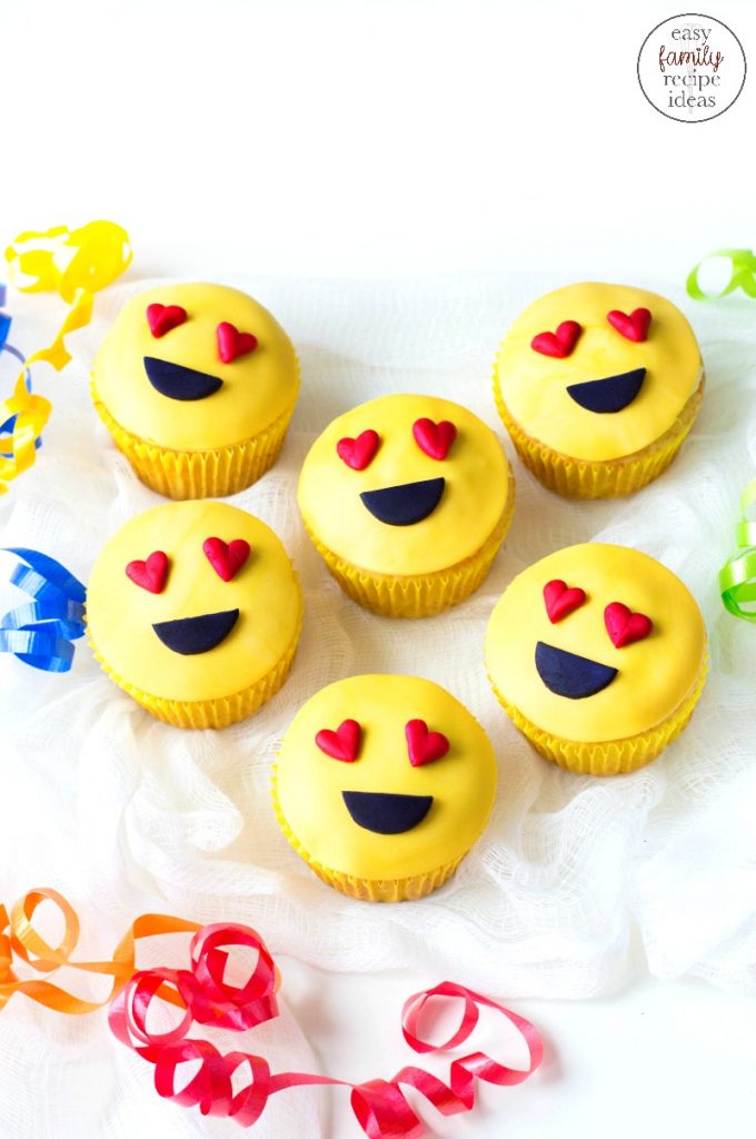 Emoji Cupcake Ideas, These super cute Heart Emoji Cupcakes are sure to bring a smile to your child. Get started with this easy and fun recipe and see How to Make Emoji Cupcakes for fun Birthday Party Food Ideas