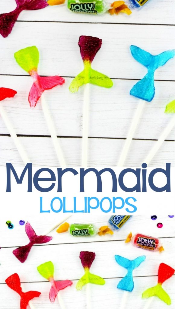 These Mermaid Lollipops are a sweet summer treat, Only 2 Ingredients make this an easy to make under the sea snack, Serve these Mermaid Tail Lollipops for a summer birthday party for a great Mermaid Party Food, Mermaid candy for an Ocean Theme 