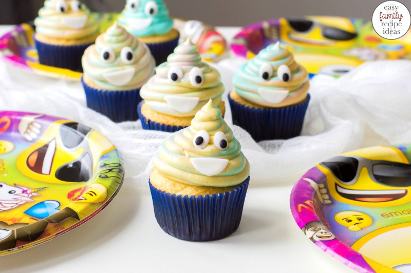 Poop Emoji Cupcakes are so much fun And the kids LOVE to eat them. Serve these tie-dye emoji cupcakes for your child's birthday party and watch how fast they get eaten. Ready to see How to Make Poop Emoji Cupcakes perfect for an Emoji Birthday