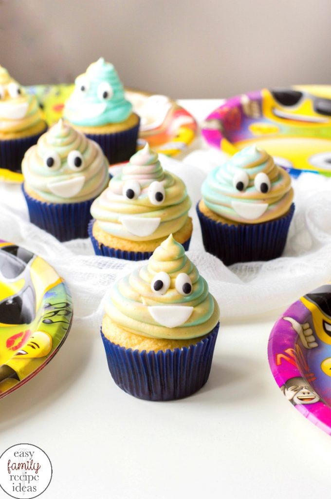 Poop Emoji Cupcakes are so much fun And the kids LOVE to eat them. Serve these tie-dye emoji cupcakes for your child's birthday party for a easy and fun recipe! Ready to see How to Make Poop Emoji Cupcakes perfect for an Emoji Birthday
