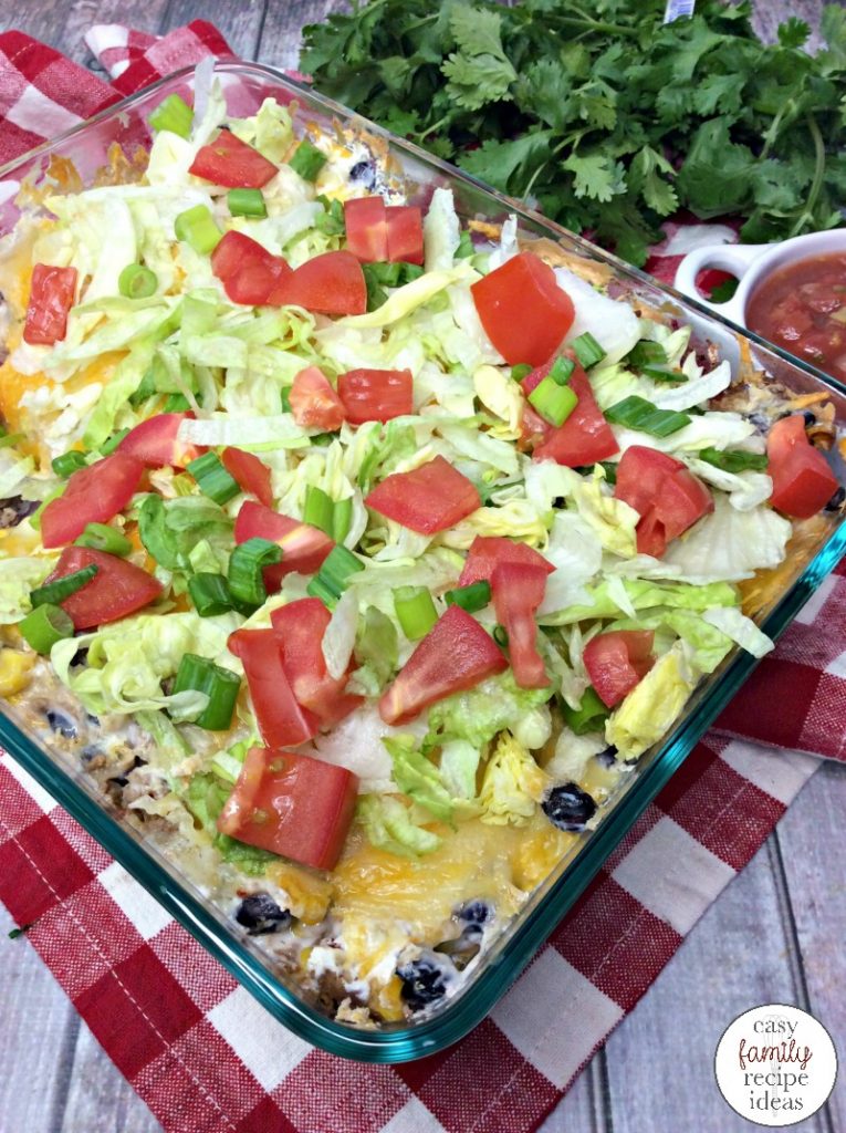 This Taco Casserole is easy to make and the whole family will love eating it. Weight Watchers Recipes and Easy Family Recipes for this Ground Turkey Mexican Recipe that's a quick and easy taco bake everyone will eat. The Best Taco Recipes are here!