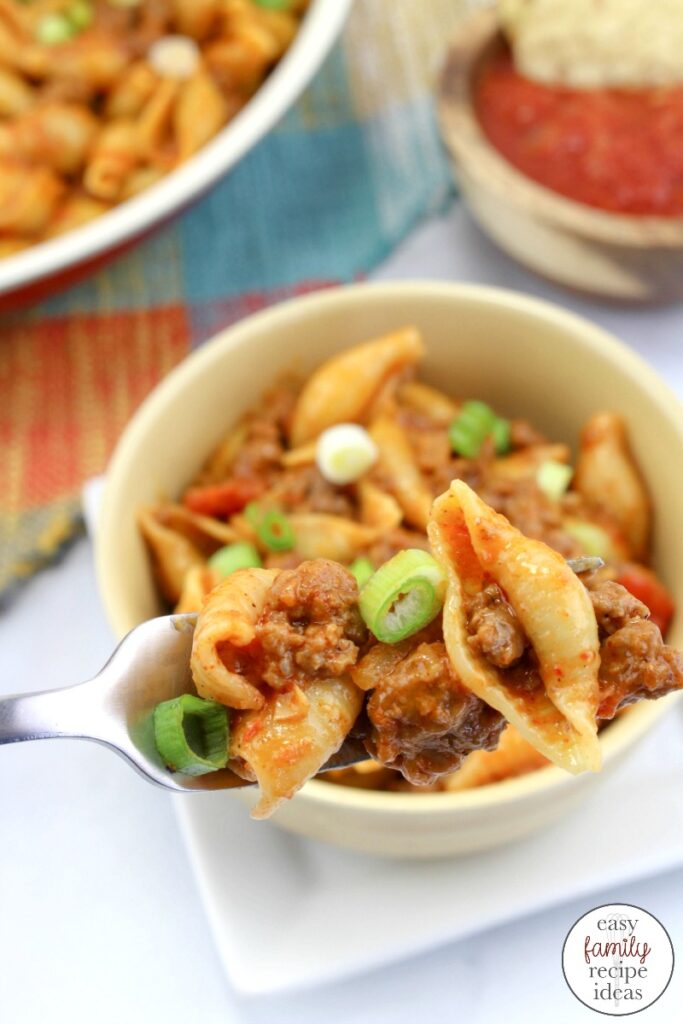 This Taco Pasta will make your belly happy and satisfied. Creamy taco sauce mixed with cheese, pasta, and ground beef for an easy gourmet dish that the whole family will love!