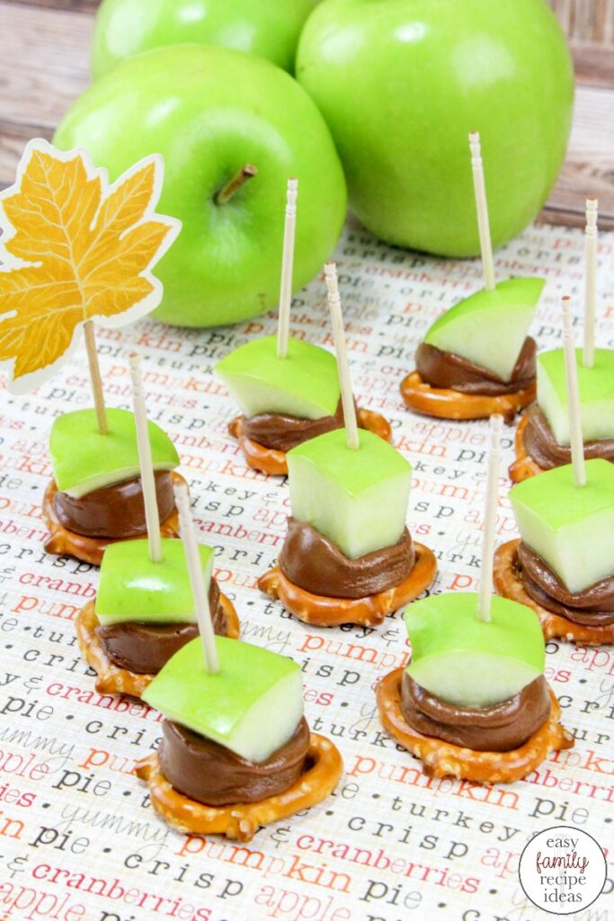 These caramel apple bites are unique and delicious. Not only do they have an awesome flavor to them, but they are also so simple to make! An easy fall treat that is sweet, salty, crunchy and delicious, These Caramel Apple Bites are the best! This caramel apple bite recipe is the perfect snack for kids and adults. 