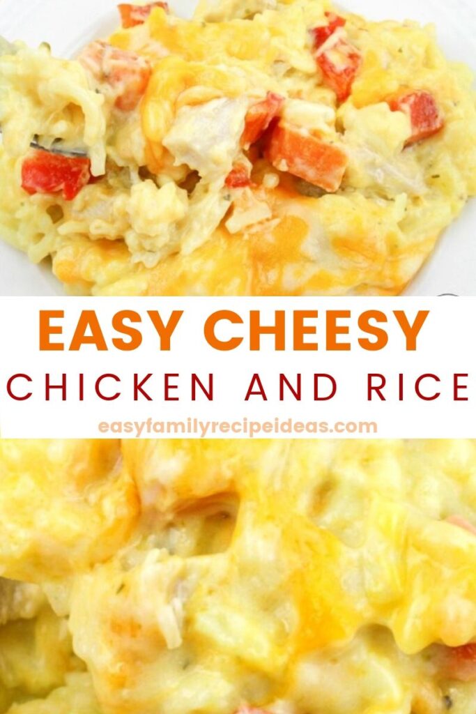 This simple Cheesy Chicken and Rice meal is a great Easy Dinner Recipe for busy families. Super simple to make and so tasty, too! Easy Cheesy Chicken & Rice, This is a 30 minutes or less easy family recipe idea kids and adults love to eat. Baked Chicken and Rice Casserole is Delicious!