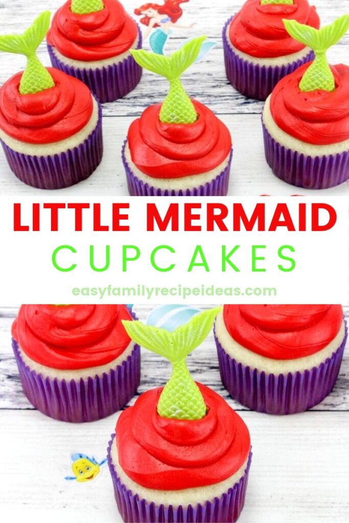 These Little Mermaid Cupcakes are so simple and easy to make. Perfect for a Disney birthday party or a mermaid party as well! These Mermaid Cupcakes are easy to decorate and taste great too. If you're looking for a super simple addition to a Little Mermaid themed party, these mermaid cupcakes are perfect!