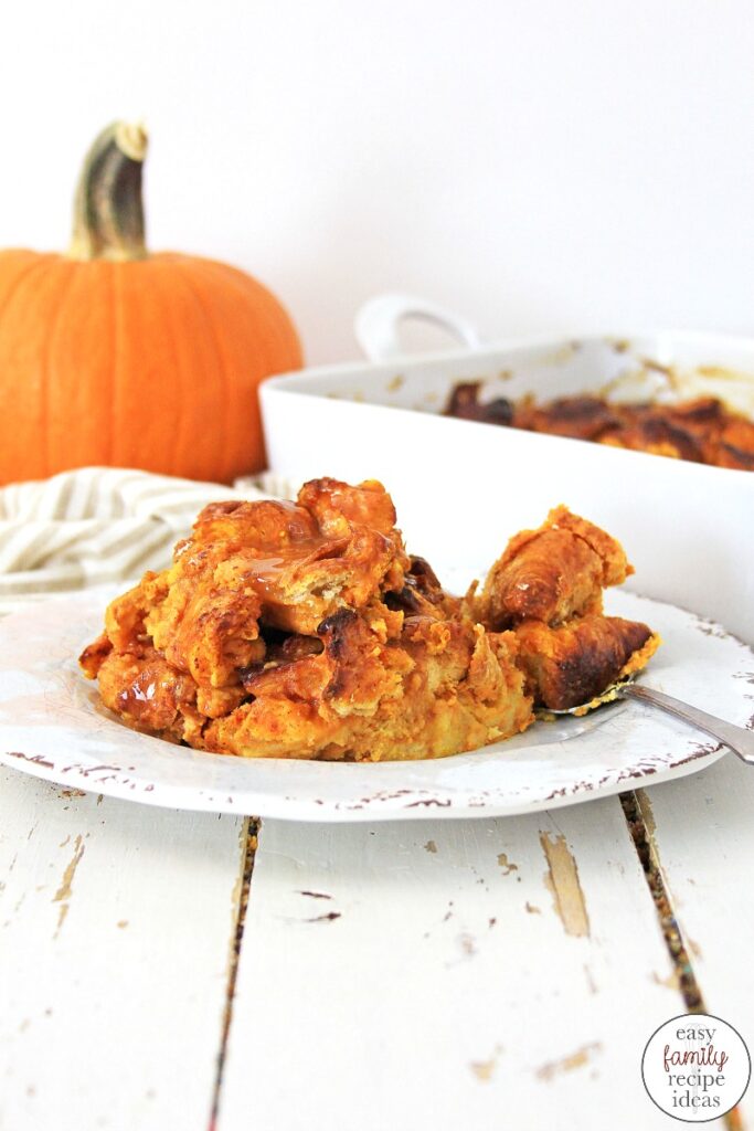 This Pumpkin Spice Croissant Bread Pudding is so good and simple to make! You can easily make this Croissant Bread Pudding for a delicious fall dessert or Thanksgiving breakfast idea, Pumpkin Croissant Bread Pudding is tasty all year long. Plus it makes a great Thanksgiving Dessert idea. Delicious!