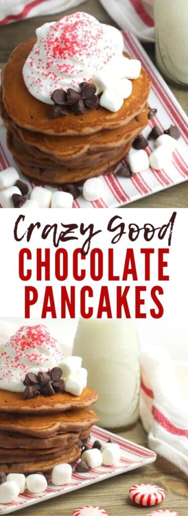 These Hot Chocolate Pancakes are a ton of fun and are so simple to make! All you need are a few easy ingredients, You'll love having these easy chocolate pancakes during the holiday months as a fun treat to start your day. 