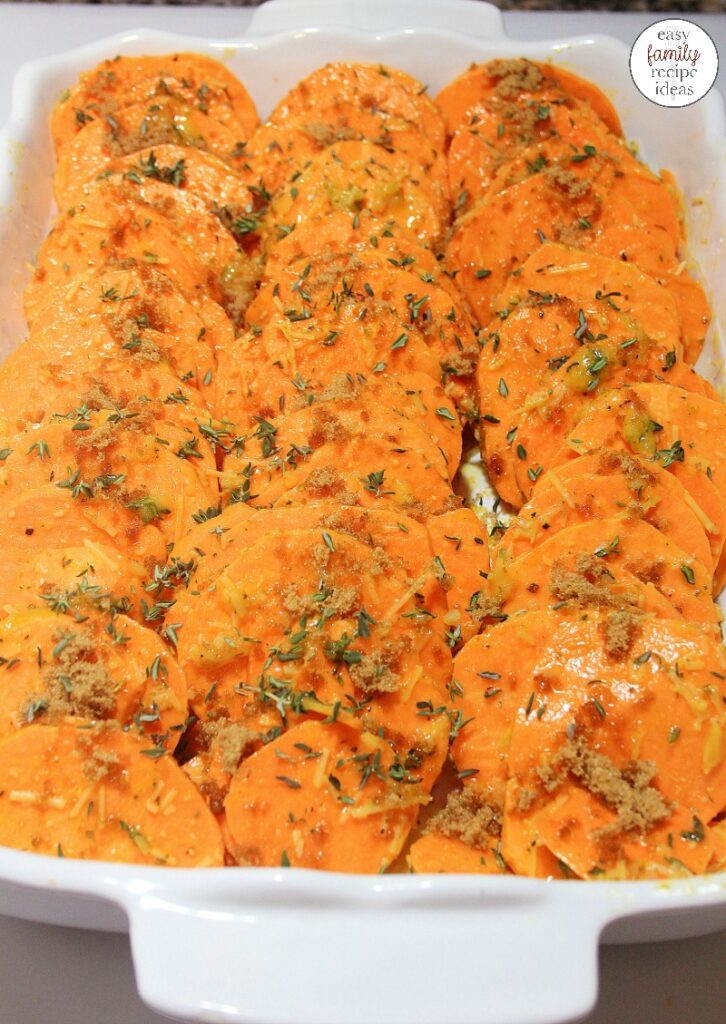 These Garlic Roasted Sweet Potatoes are the best! They're a great side dish and taste perfect with just about anything, especially a Thanksgiving or Christmas Side Dish. Plus, they're so simple to make! Baked and Healthy Easy Sweet Potato Side Dish your family will love. 