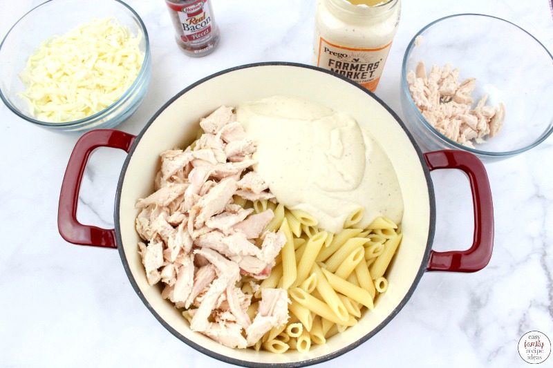 This Chicken Alfredo Bacon Ranch Pasta recipe is the perfect easy weeknight dinner. It's so simple and delicious and something the whole family will love. The Best Chicken Bacon Ranch Casserole you can make in less than 30 minutes... Delicious!