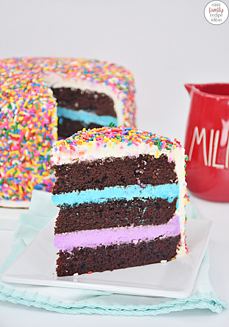 This Chocolate Rainbow Sprinkle Cake is delicious and super fun to makefor a Birthday Party or just for fun. Between each layer of chocolatey goodness, you’ll find a colorful layer of frosting. Plus, there are lots of sweet sprinkles too. Chocolate Sprinkle Cake, Chocolate Sprinkle Birthday Cake