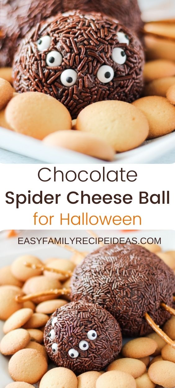 This Chocolate Spider Cheese Ball is a dessert cheese ball you’ll want to serve with cookies or apple slices. The peanut butter, chocolate, and cream cheese in this recipe make it a decadent Halloween Dessert perfect for kids and any party guests will be talking about for days! The Best Spider Cheese Ball for Halloween