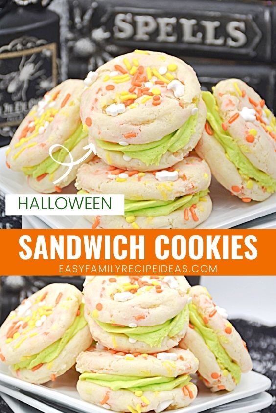These spooky Halloween Cake Cookies are the perfect treat for fall! This cake mix cookie recipe is easy to make. Plus, these are tasty whoopie pies for fall that everyone will want to eat. Find easy Halloween snack ideas for kids, easy Halloween treats for kids and easy cookie recipes perfect for Halloween baking