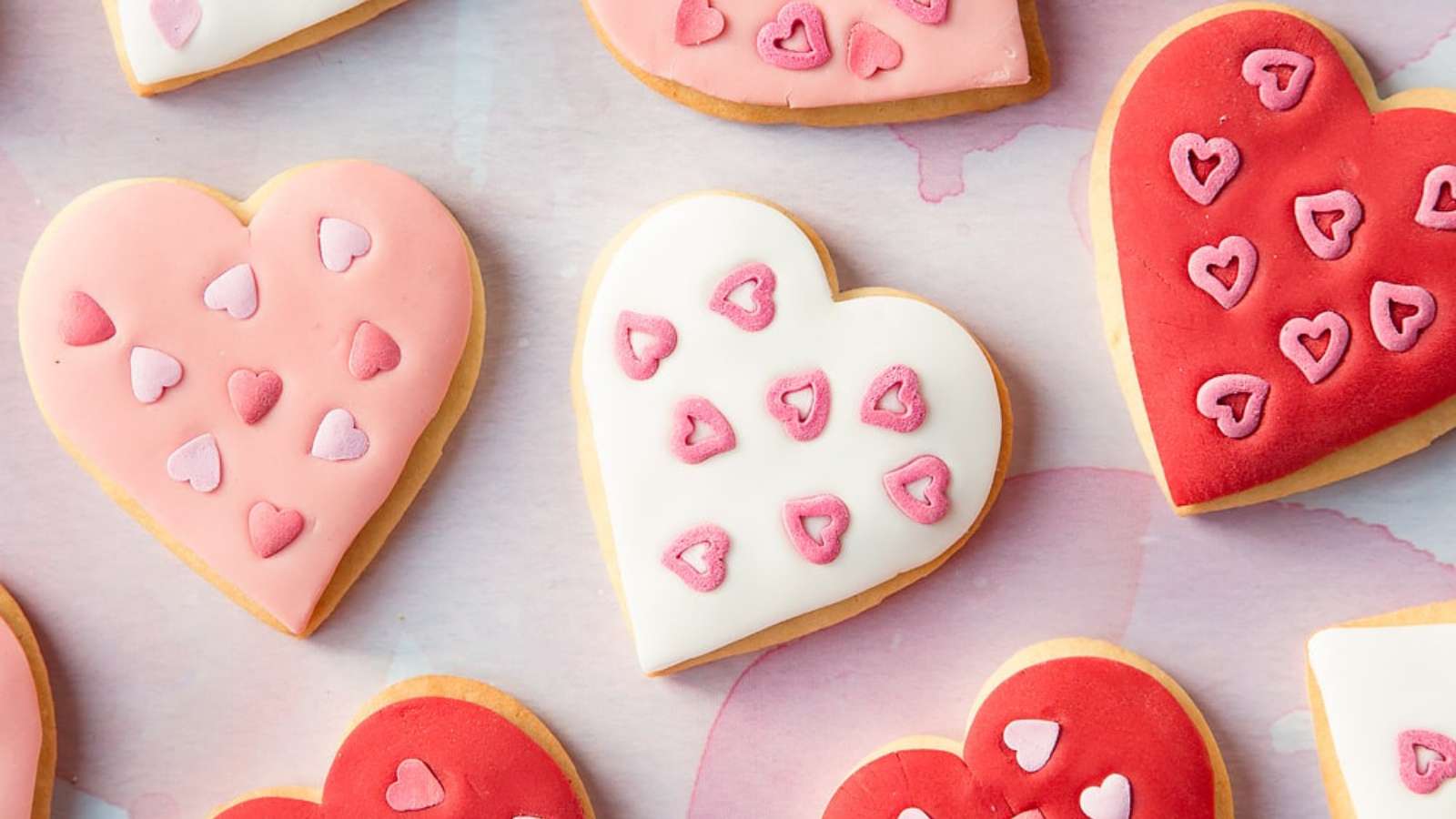 Valentine's day cookies decorated with hearts.