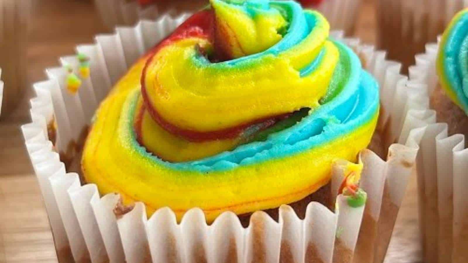 Rainbow cupcakes with rainbow icing.